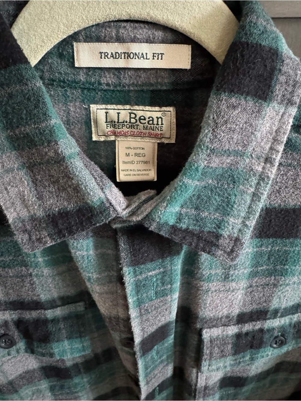 L.L.Bean Teal, Gray & Black Plaid Flannel Shirt